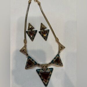Geometric Gold and Brown Necklace Set